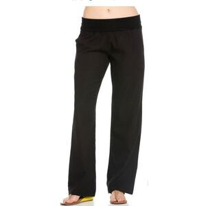Poplooks Women’s S Black Comfy Fold Over Linen Pants NWT